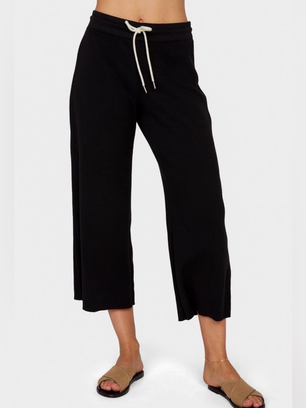 NWOT MATE The Label Sz M Black Ali Thermal Pants Cropped Wide Leg Organic Cotton